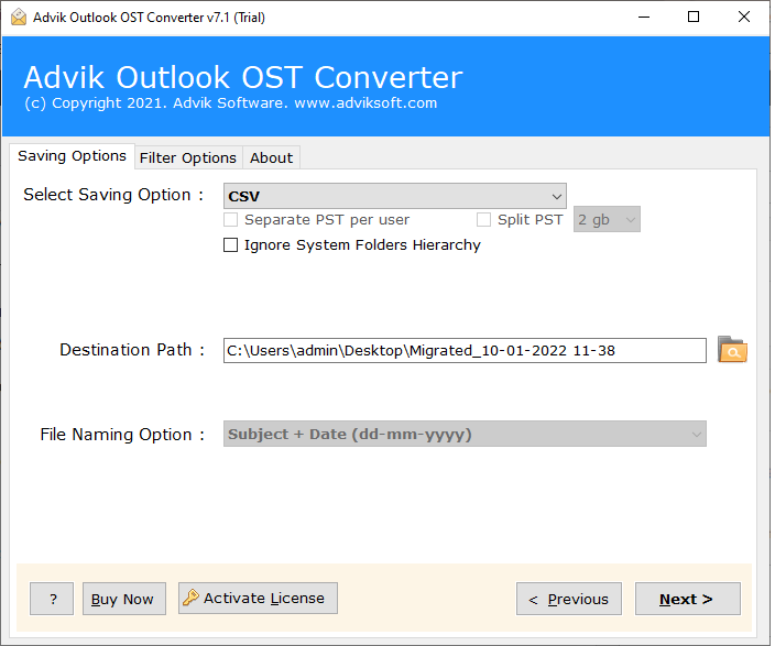 save Outlook OST contacts as CSV/vCard