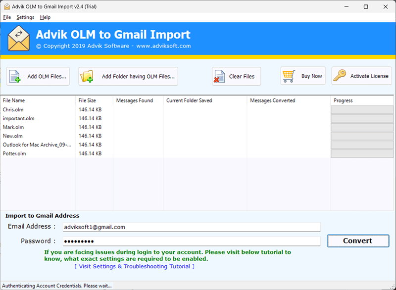 Import olm to gmail